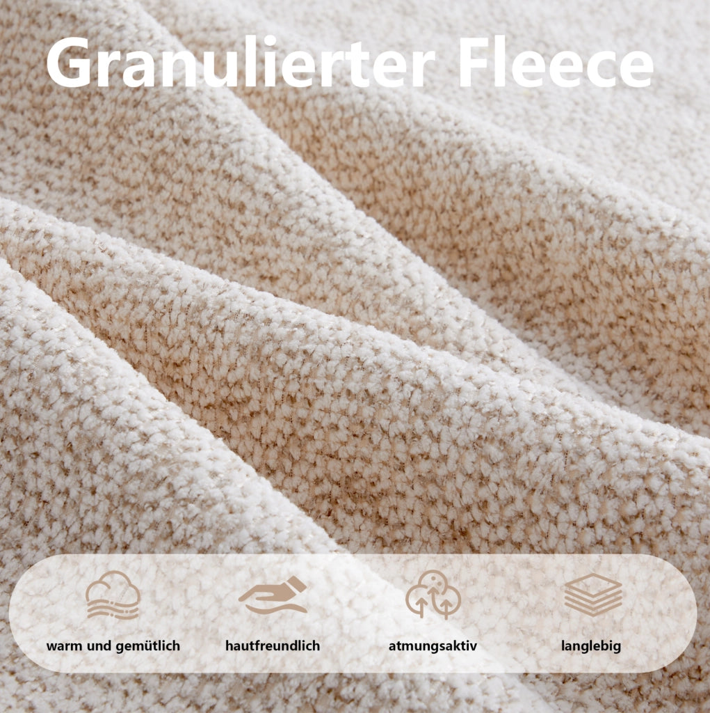 Divano modulare con ottomana in fleece beige e bianco