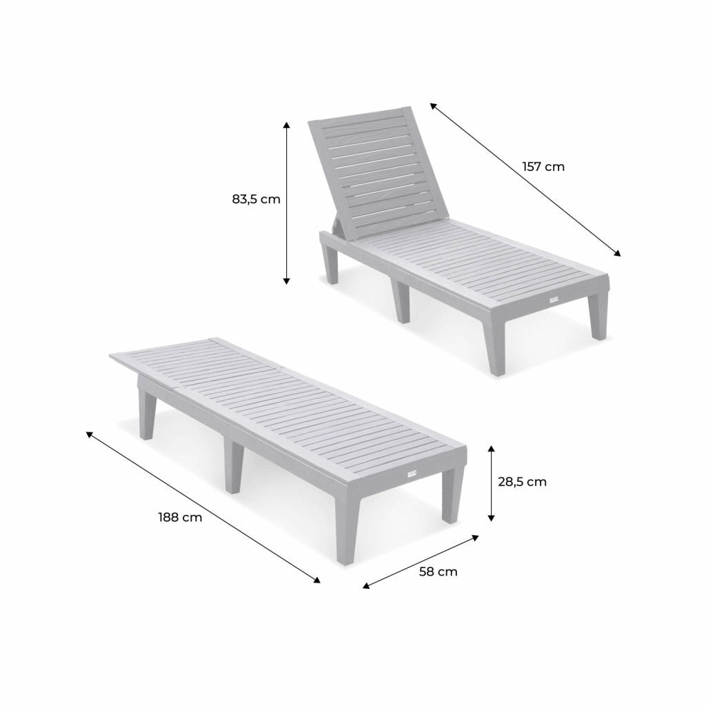 Set 2 lettini prendisole multiposizione, grigio