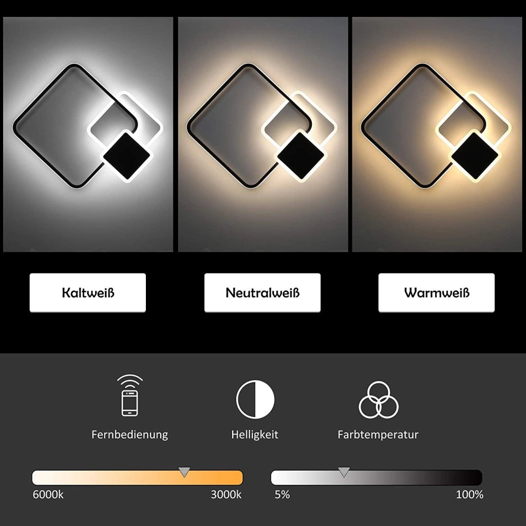 ZMH Lampada da soffitto LED moderna quadrata nera telecomando per ufficio corridoio