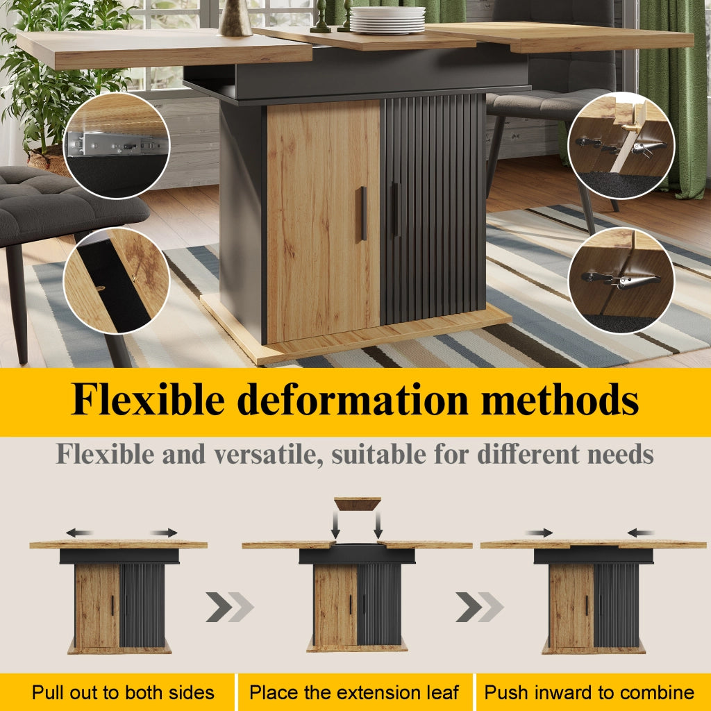 Tavolo allungabile con vano contenitore e ripiani regolabili in MDF e metallo nero naturale 110–140 × 80 × 75 cm