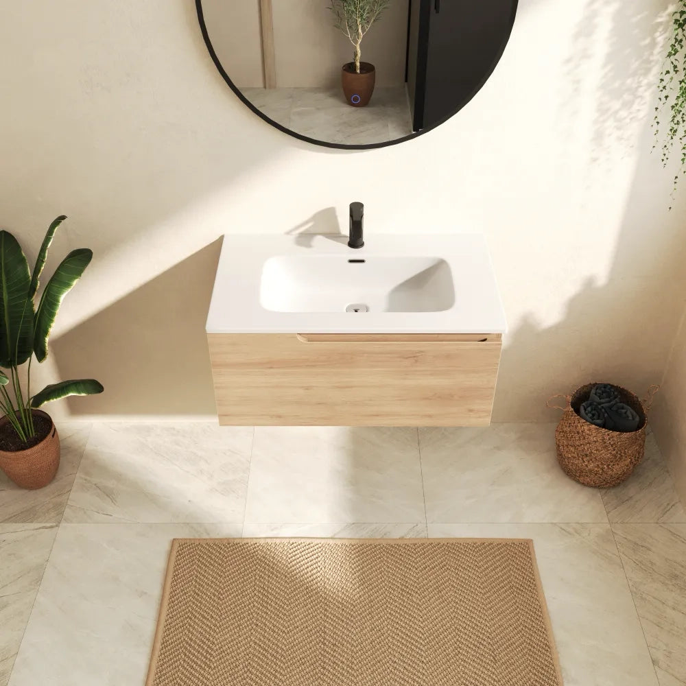 Mobile bagno sospeso 120 cm un cassetto rovere chiaro con lavabo | Berg