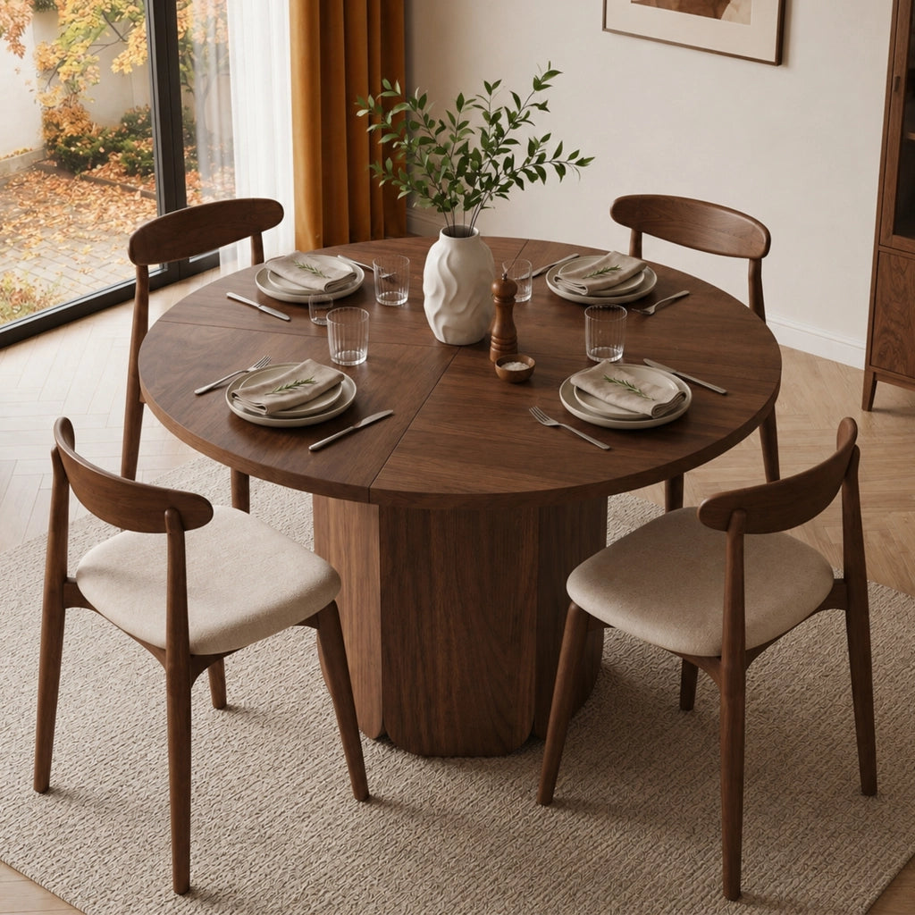 Tavolo da pranzo - rotondo 120x120 cm - per 4-6 persone - stile scandinavo - noce - antigraffio