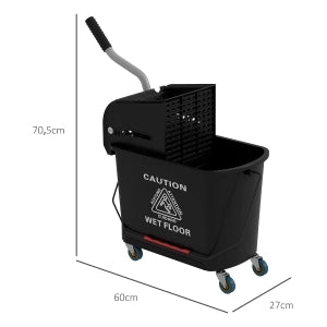 Carrello per le pulizie con secchio da 20 L, pressa e 2 scomparti, nero