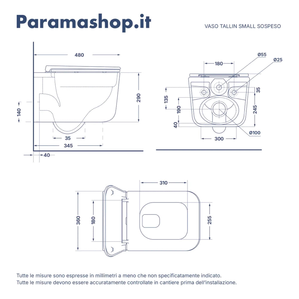 Kit WC sospeso e sistema di scarico da incasso mod. Tallin Small bianco lucido