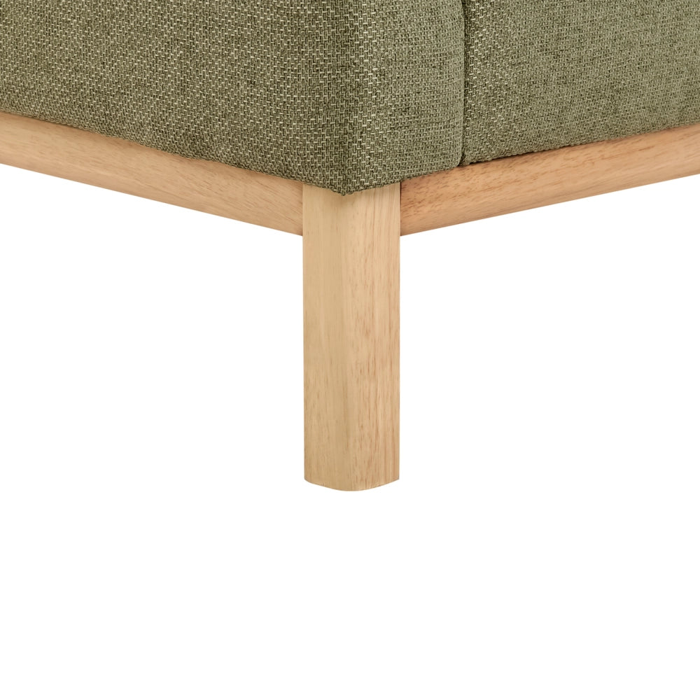 Divano angolare a destra Tessuto poliestere verde Gambe di legno Soggiorno elegante