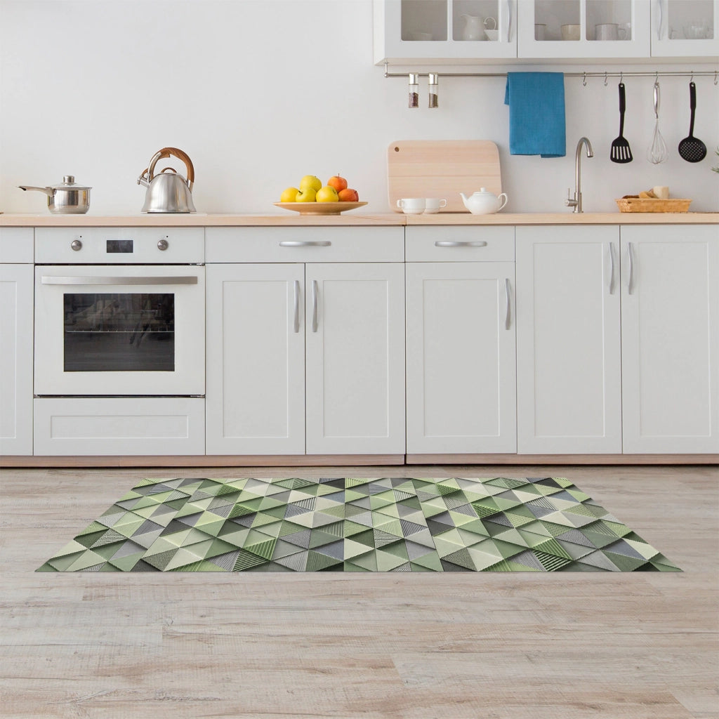 Tappeto passatoia fantasia made in Italy antiscivolo lavabile aderente triangoli multicolore 50x300cm - Triangle Verde