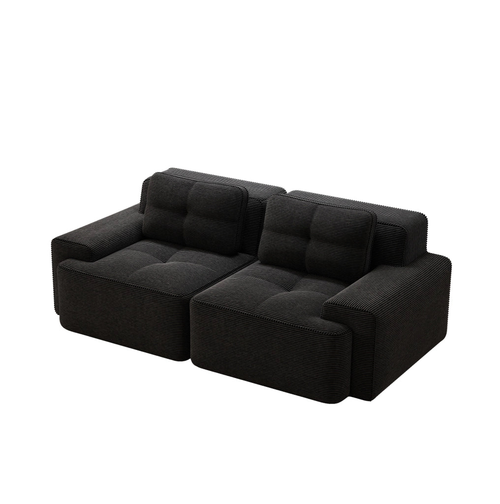 Divano modulare senza struttura 204x104x69 cm in tessuto corduroy nero con seduta profonda