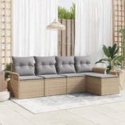 Divano da esterno con cuscino 5 pz-Set di 5 Sofa da Giardino Beige polyrattan