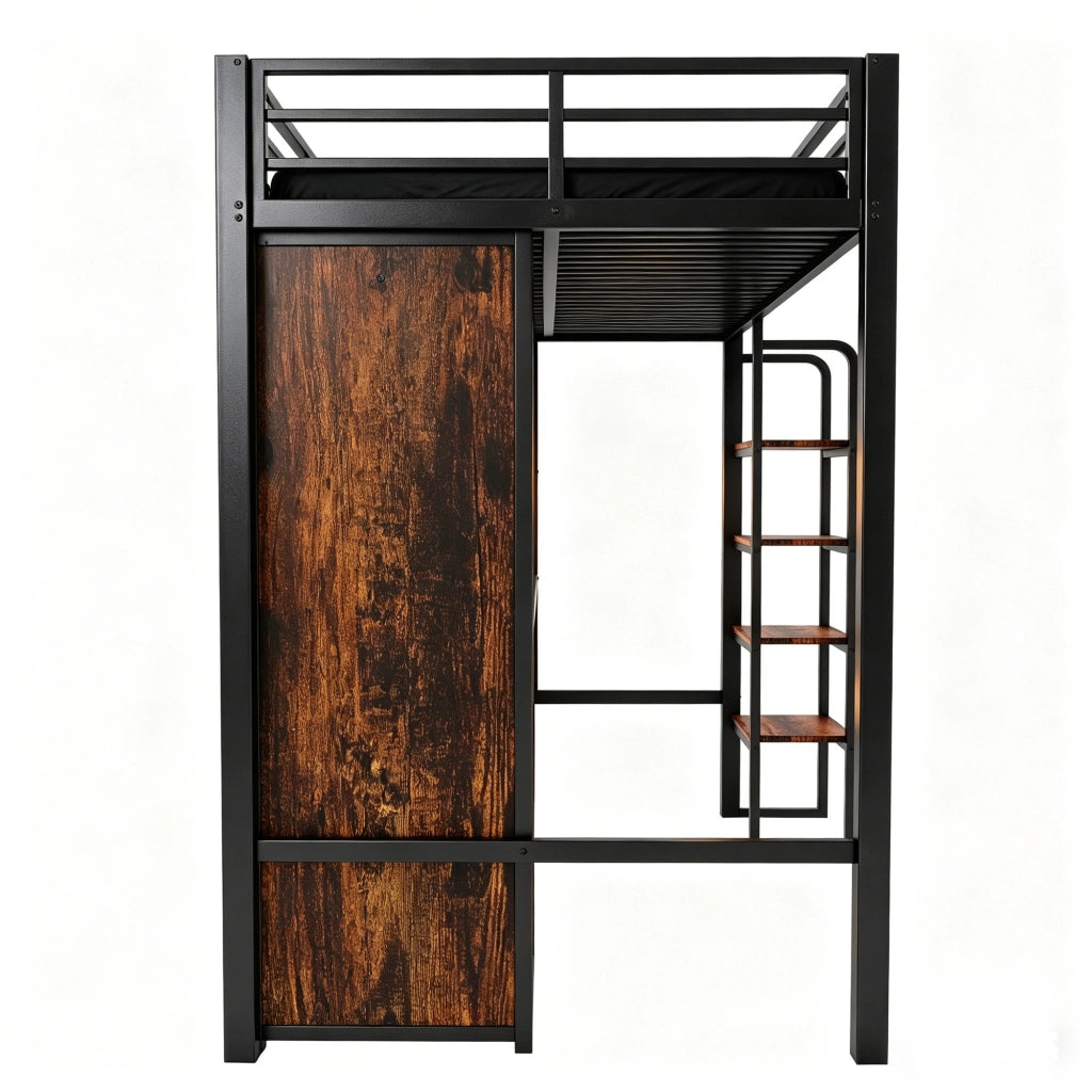 Letto a soppalco 90 × 200 cm con scrivania armadio ripiano LED multicolore in metallo e MDF nero portata 120 kg