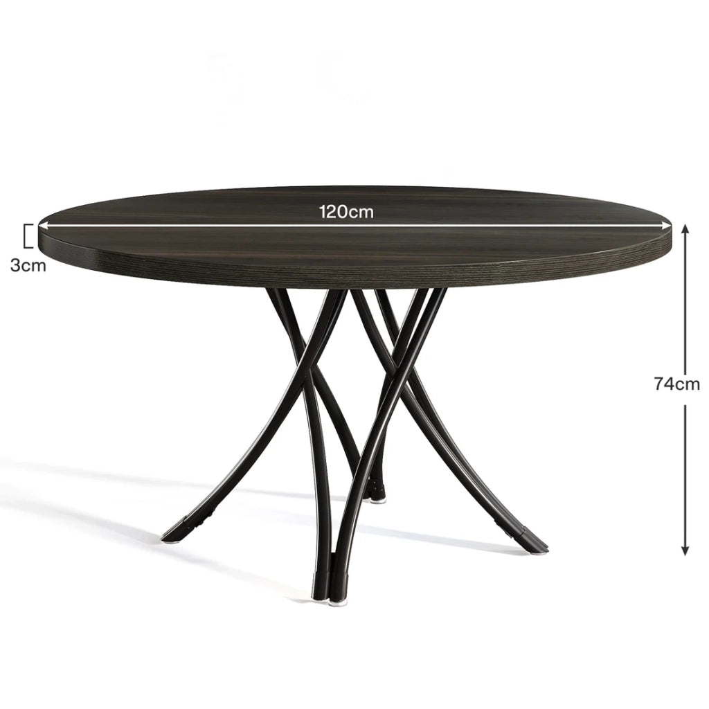 Tavolo da pranzo rotondo con gambe incrociate in legno nero opaco per 4–6 persone diametro 120 cm