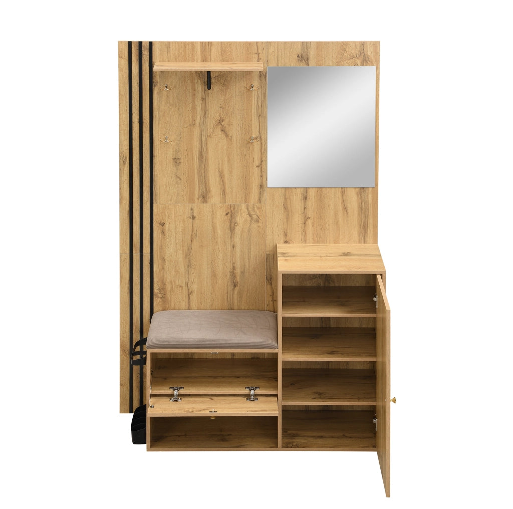 Guardaroba da ingresso MDF con specchio, seduta e portaombrelli
