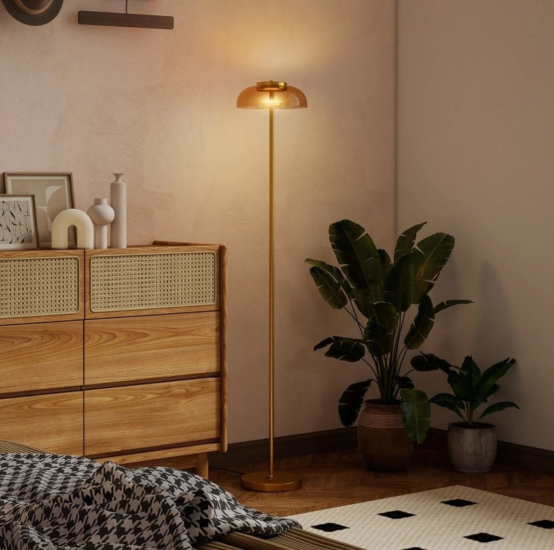 Lampada da Terra LED per Soggiorno in Ottone con Luce Calda 3000K, Interruttore a Pedale, 25x25x134 cm