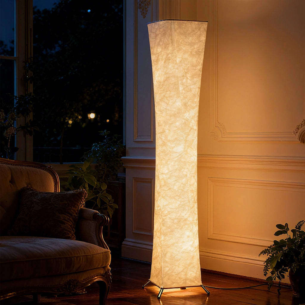 Lampada da Terra Moderna ¨C Minimal ¨C Acciaio e Tessuto, 25x25x129 cm, Bianco e Argento