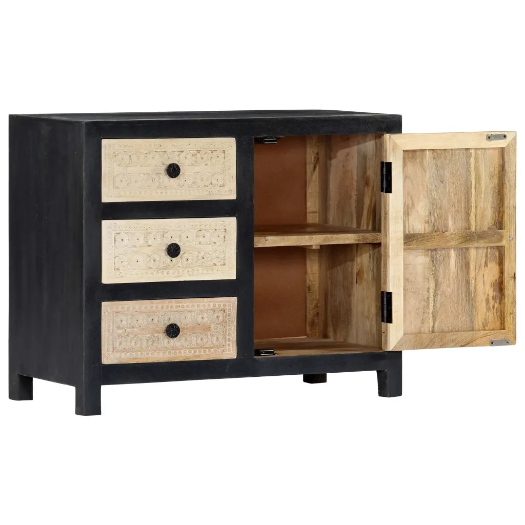 Credenza Intagliata a Mano Grigio 75x35x60 cm Massello di Mango 282724