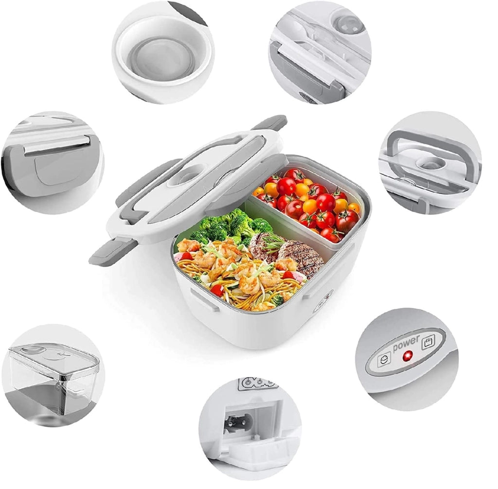 Scaldavivande Porta Pranzo Termico Elettrico 220/12Volt Portatile con Accessori Bianco