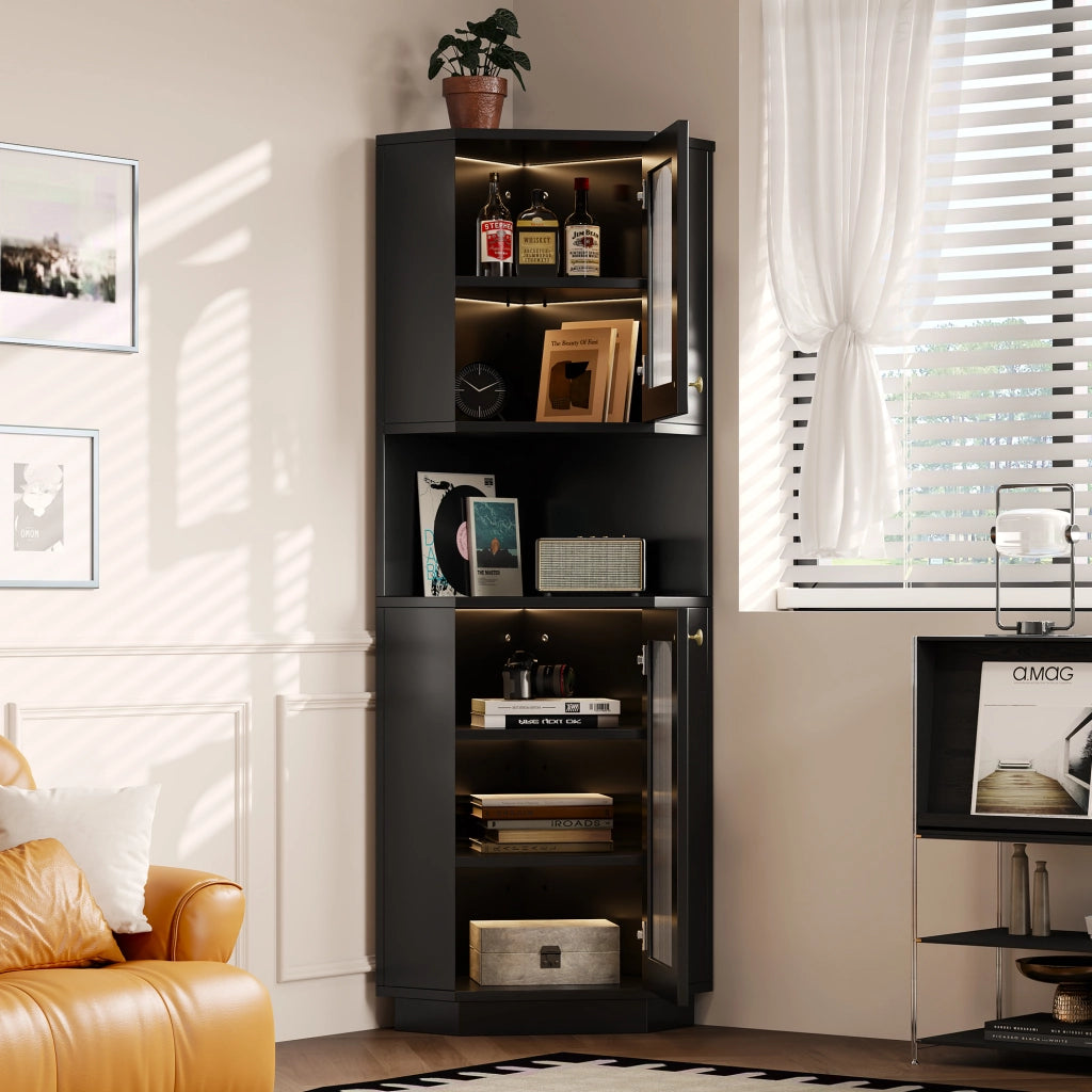 Mobile angolare da bagno nero in MDF con luce interna