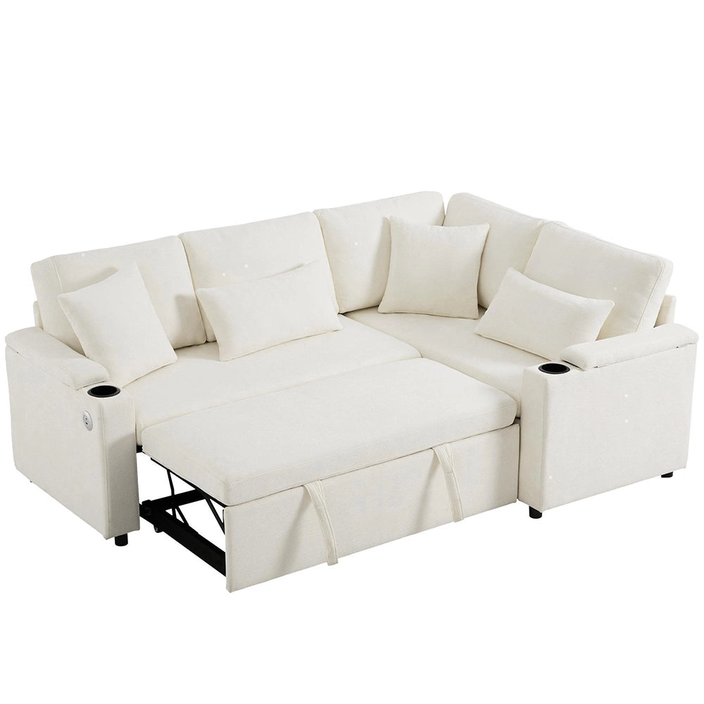 Divano angolare a L - Xylo - Con USB e ripostiglio, beige