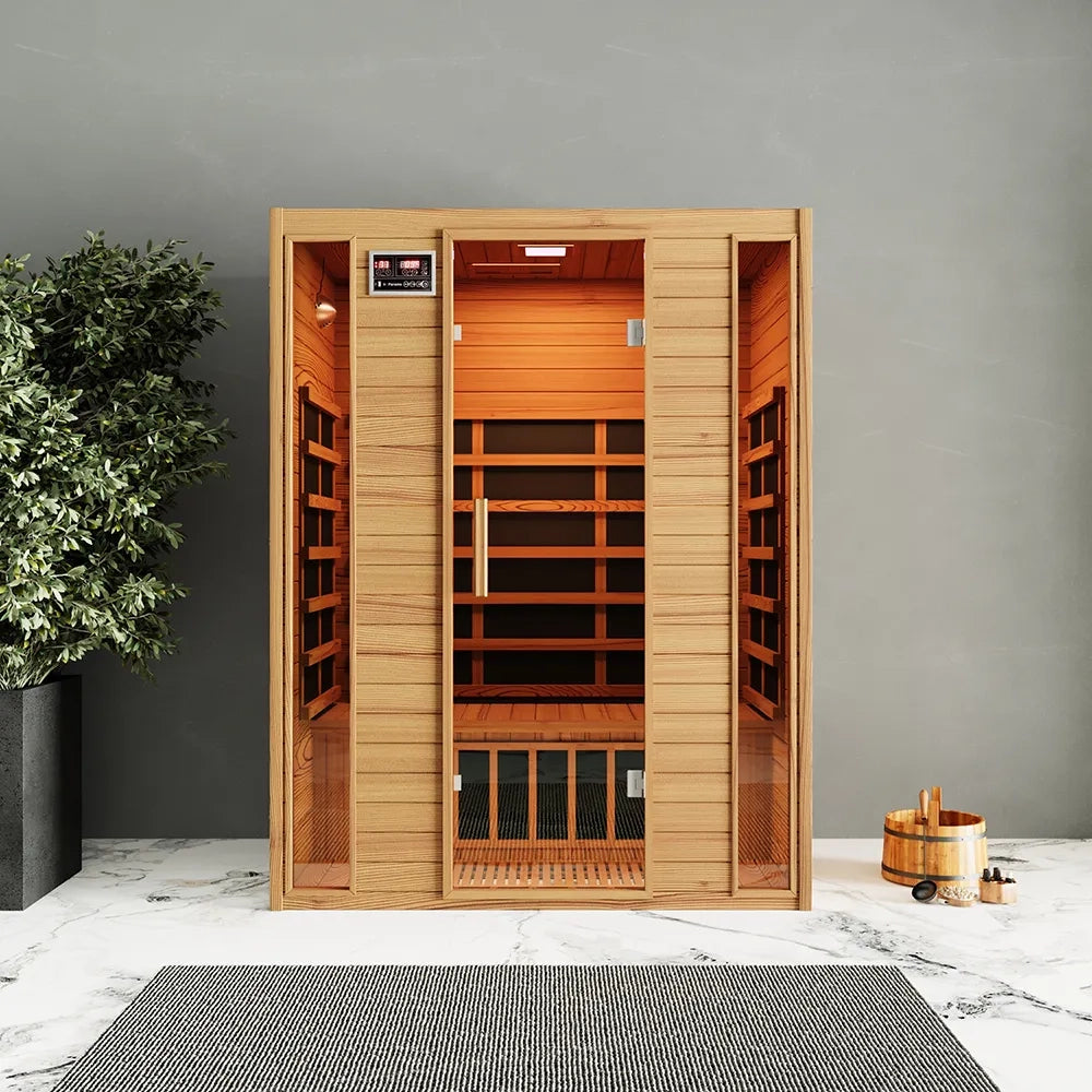 Sauna ad infrarossi 97x146 cm H188 in legno Hemlock con radio integrata | Oulu