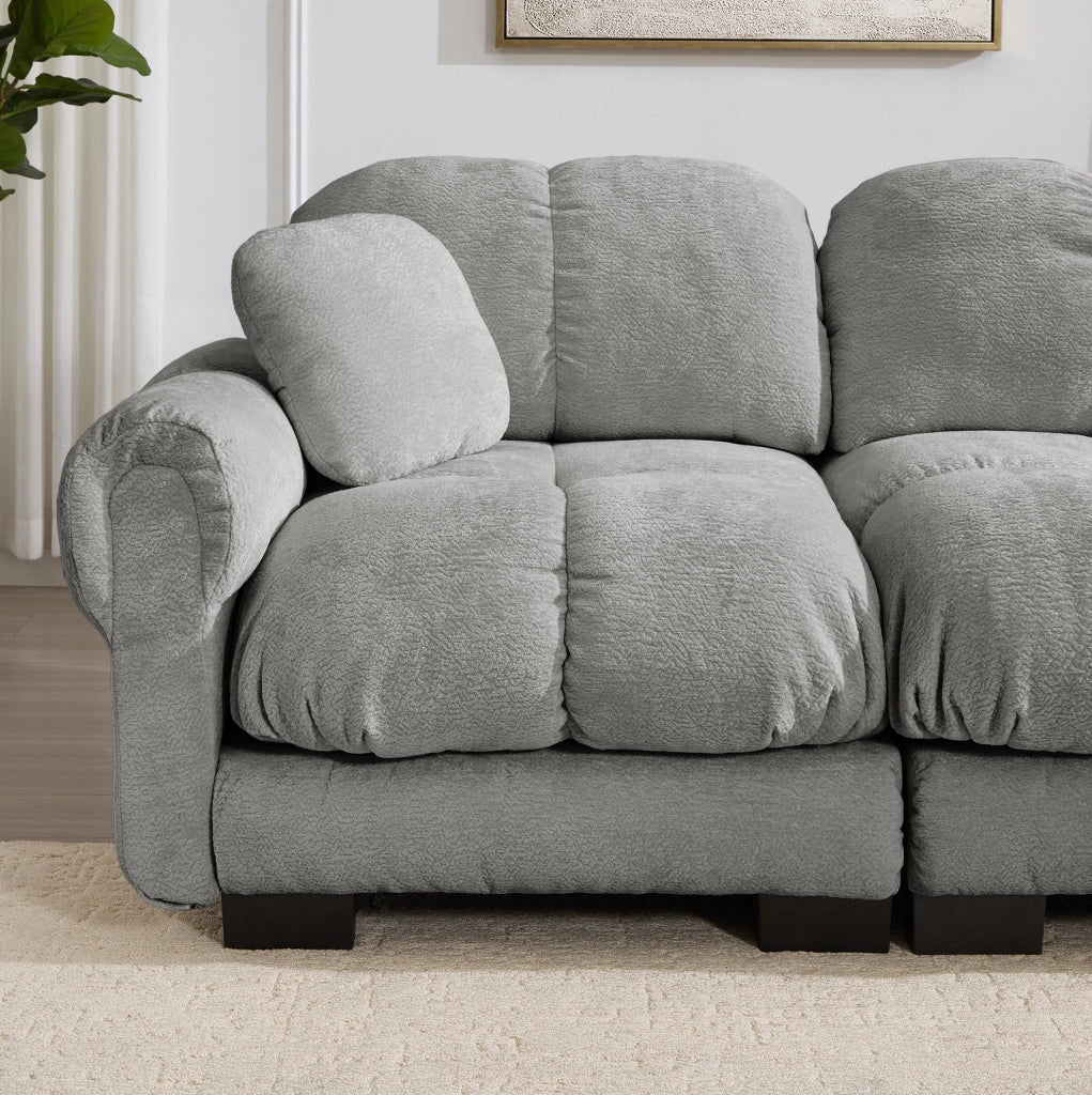 Divano modulare in chenille grigio chiaro 330x86x90 cm con cuscini imbottiti e schienale ergonomico