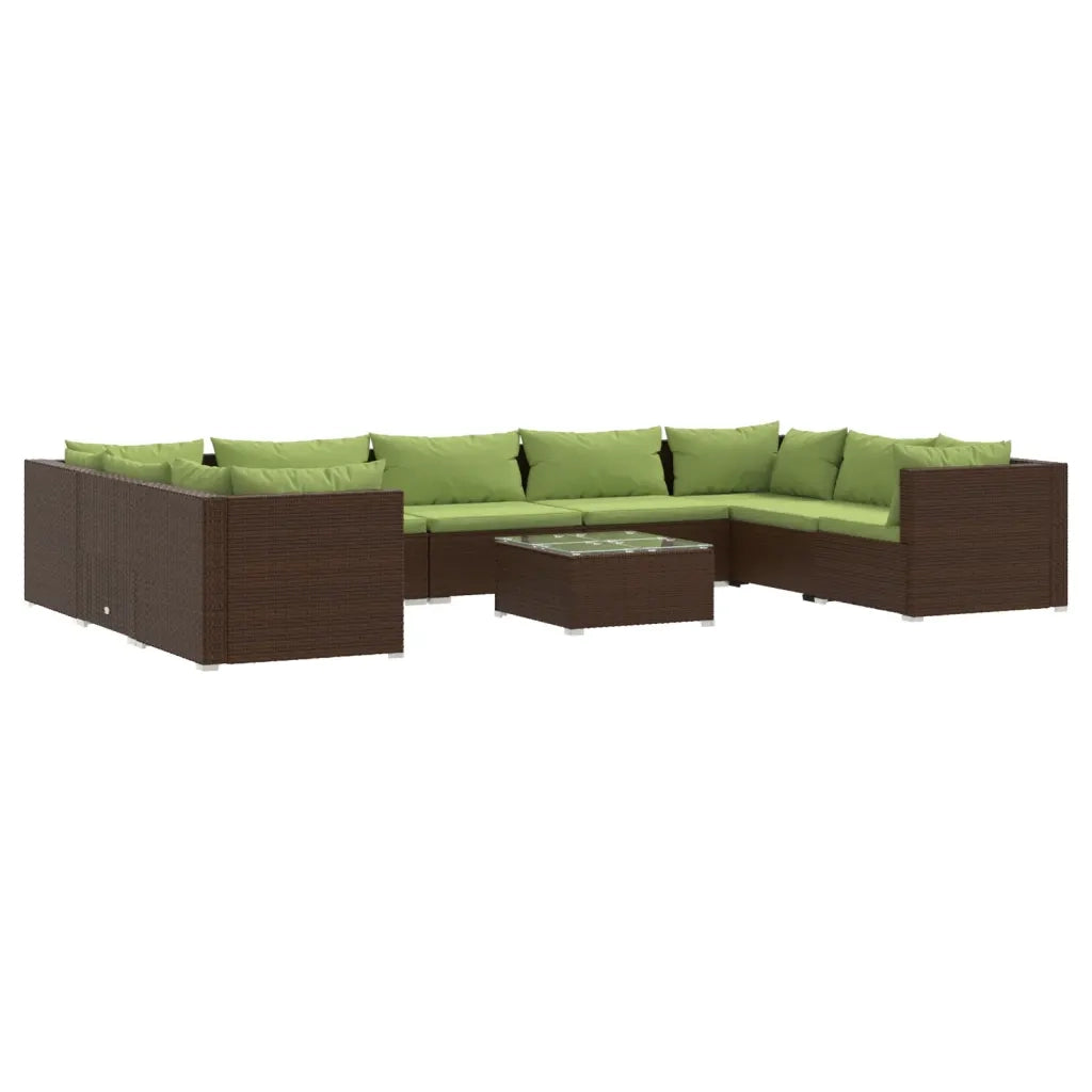 Set Divani da Giardino 10 pz con Cuscini in Polyrattan Marrone