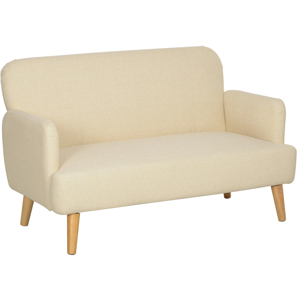 Divano 2 posti in velluto crema con gambe in legno, 130 cm