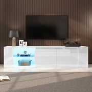 Mobile TV bianco lucido 180 cm con LED, 3 ante e ripiani in vetro