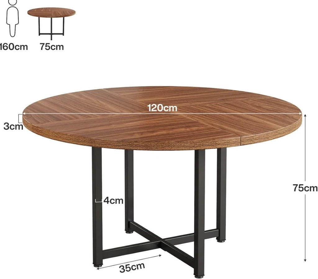 Tavolo da pranzo rotondo Ø120 cm in metallo e legno; marrone rustico e nero