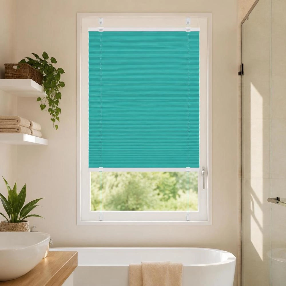Tenda plissettata verde petrolio, 40x100 cm, larghezza tessuto 39,4 cm, poliestere – stretta e salvaspazio, ideale per angoli, regalo originale