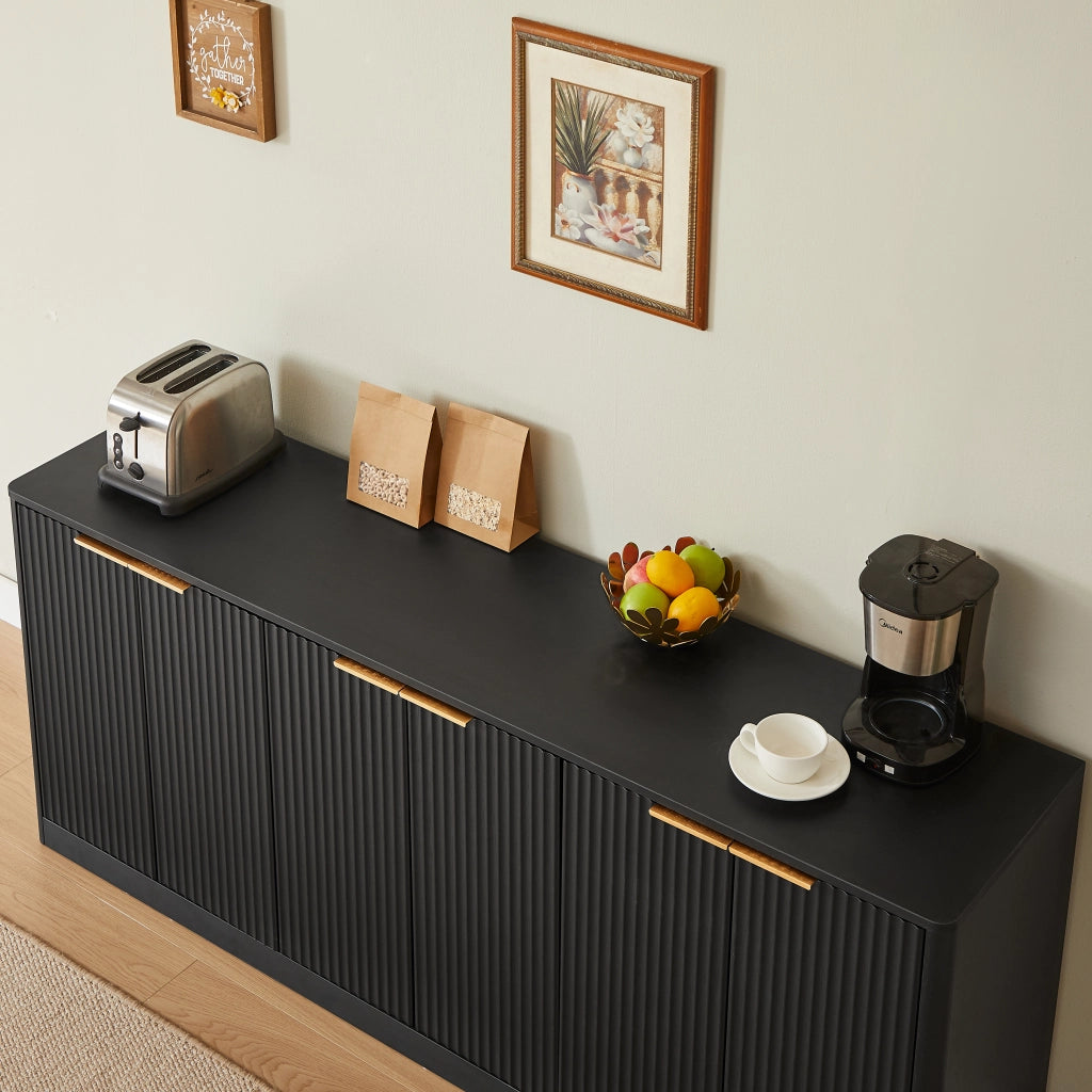 Credenza 170x40x70;5 cm con 6 ante; mobile TV e contenitore multifunzione in MDF nero