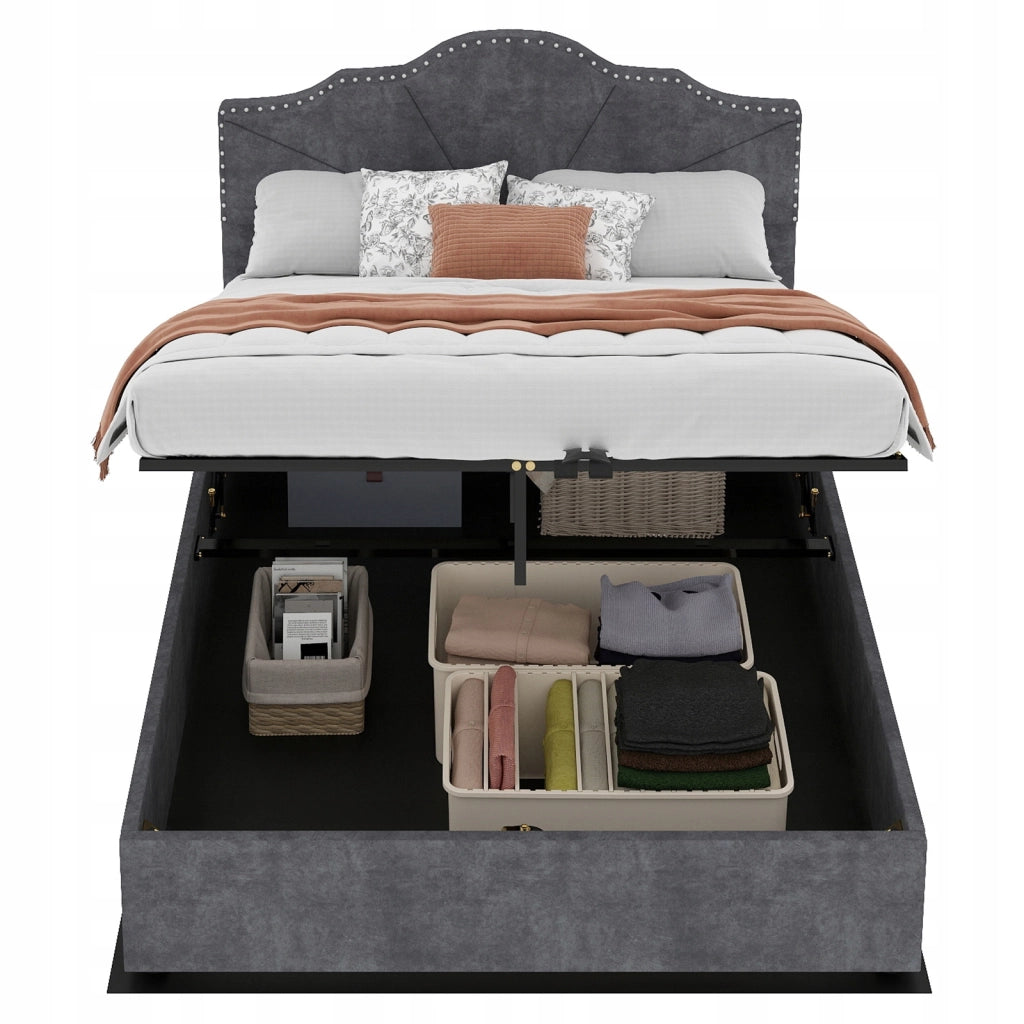 Letto imbottito 160x200 grigio con base sollevabile - Xylo