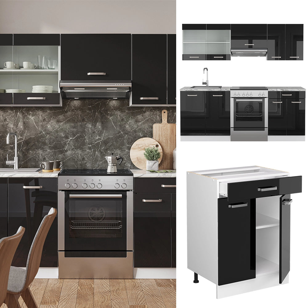 Vicco Cucina componibile Nero lucido/bianco 200 cm , PL Rovere
