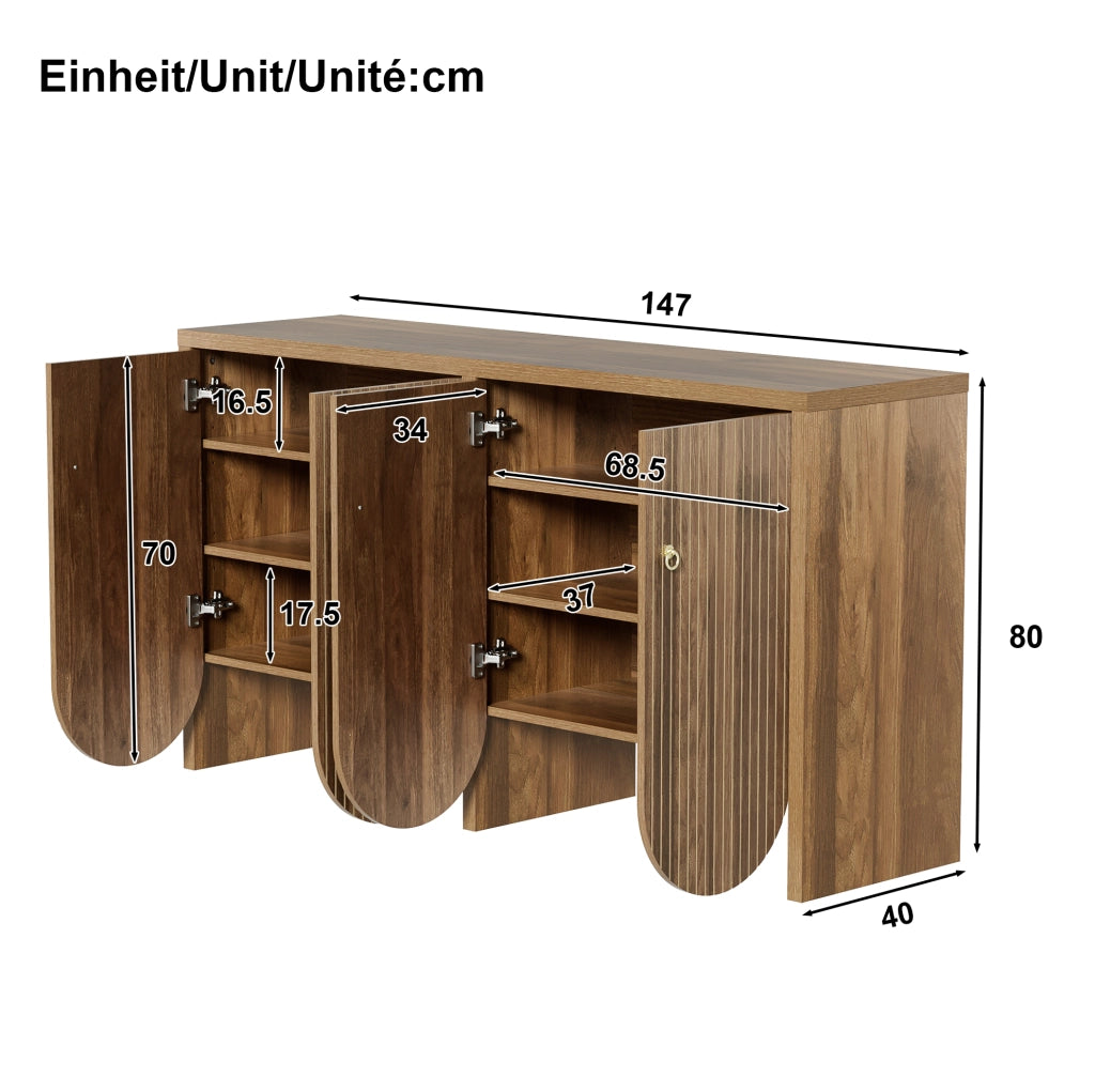 Madia 147x40x80 cm in MDF effetto noce con 4 ante e ripiani regolabili HOMVRA