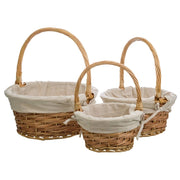 Set di 3 cestini in vimini marrone foderati