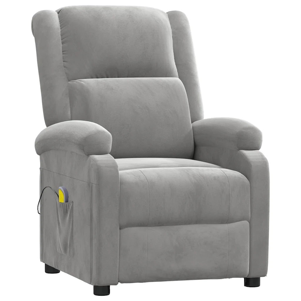 Poltrona Massaggiante | Sedia Relax Grigio Chiaro in Velluto