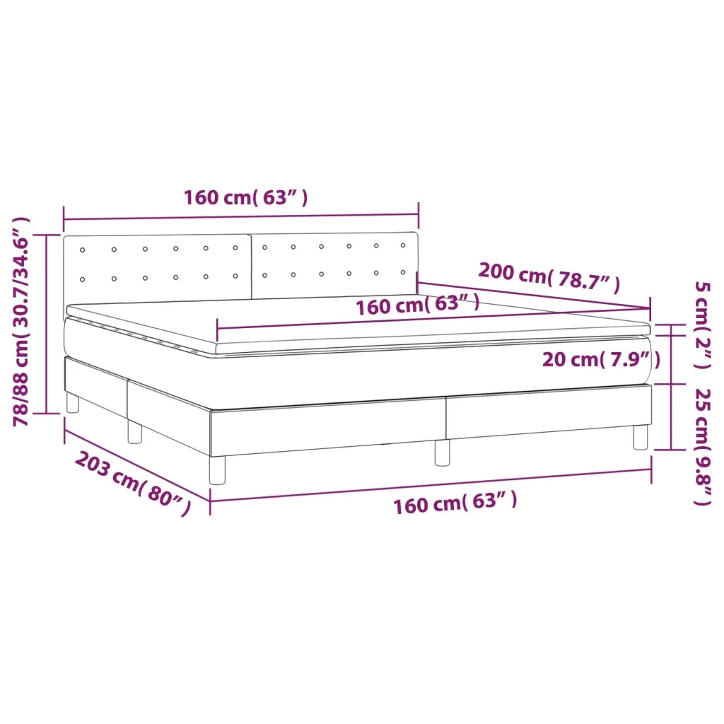 Letto a Molle con Materasso e LED Crema 160x200 cm in Tessuto 3134050