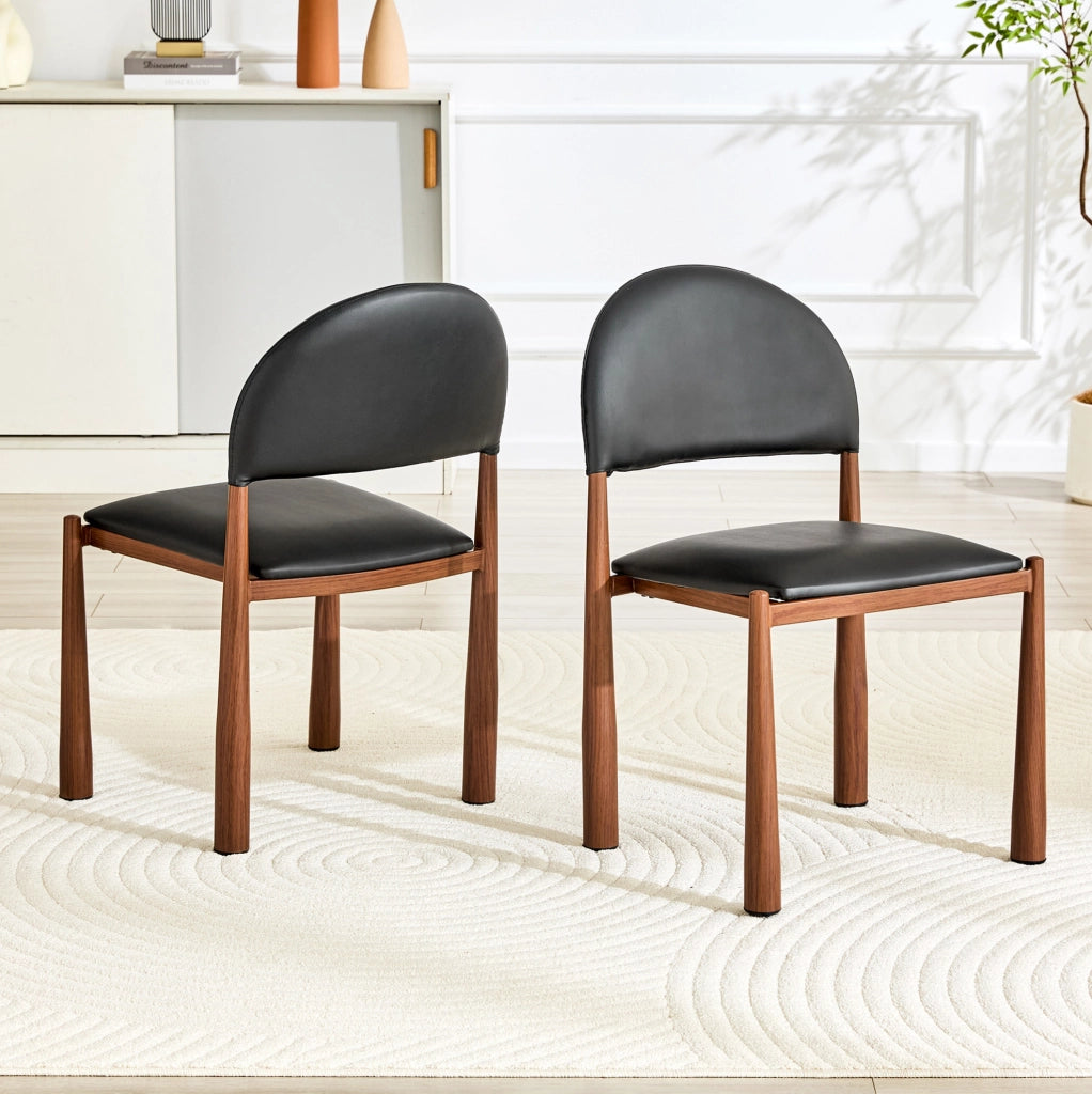 Set 2 sedie da pranzo in PU nero con gambe in metallo HOMVRA