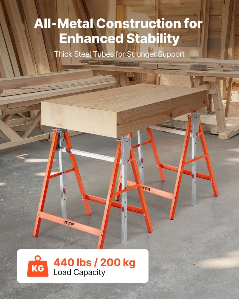 Set 2 Cavalletti da Lavoro Pieghevoli Regolabili 800-1300 mm Carico 199,6 kg per Falegnameria e Bricolage