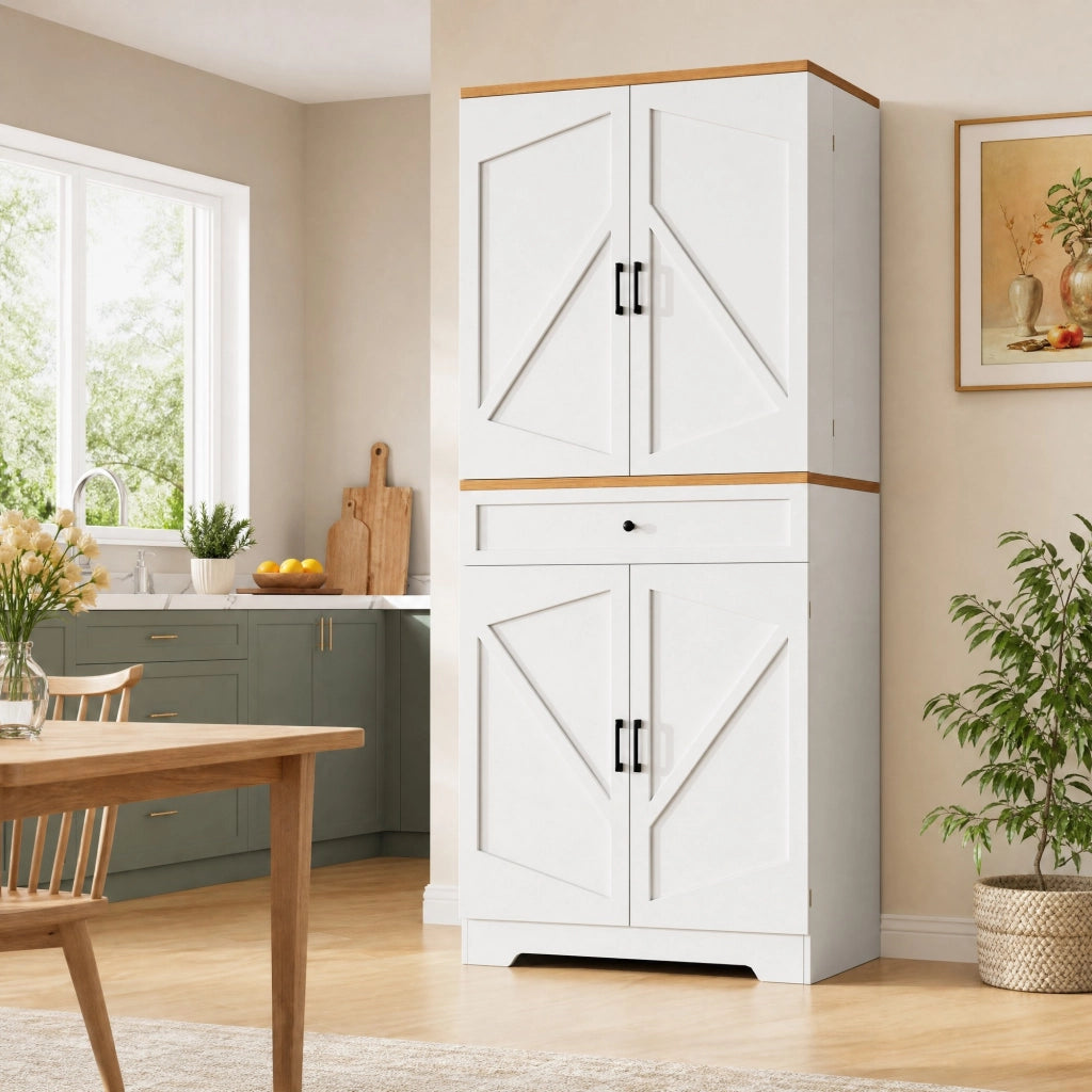 Colonna dispensa bianca con ripiani snack e cassetti, 80x40x180 cm