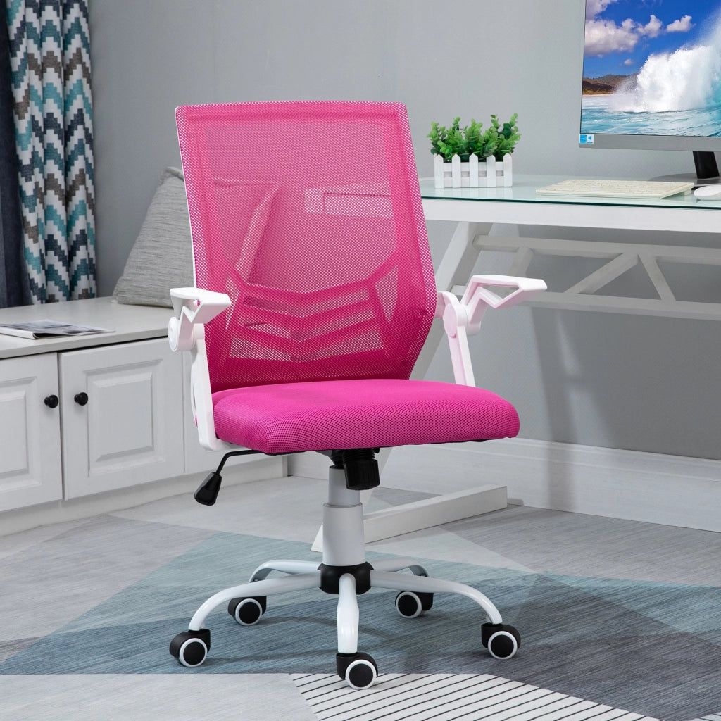 EasyComfort Sedia da Ufficio Ergonomica con Supporto Lombare, Braccioli Pieghevoli, Sedia da Scrivania Girevole in Rete Traspirante con Schienale Reclinabile e Altezza Regolabile, Capacità 120kg, Rosa