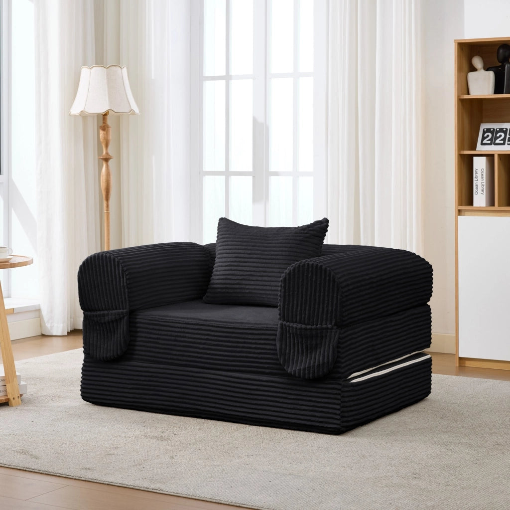 Poltrona letto singola trasformabile 2 in 1 in velluto a coste con cuscino, pratica e salvaspazio