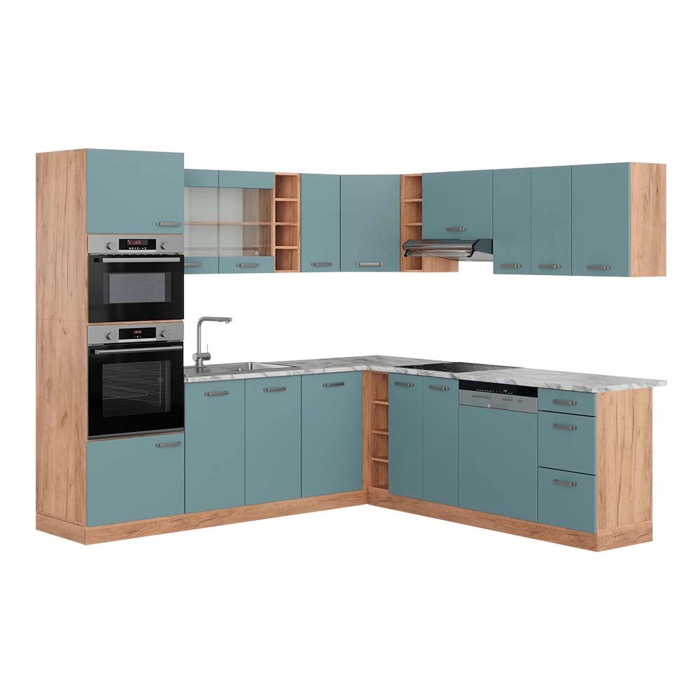Vicco Cucina angolare completa Rovere blu-grigio/oro 237 x 247 cm , PL Marmo