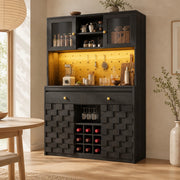 ARMADIO Alto da Cucina 120x40x178 cm MDF e Acrilico Nero con LED RGB e USB
