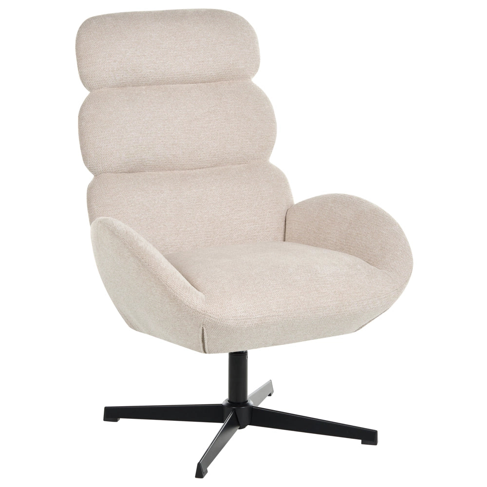Poltrona Girevole Imbottita in Tessuto Beige Chiaro con Schienale Alto