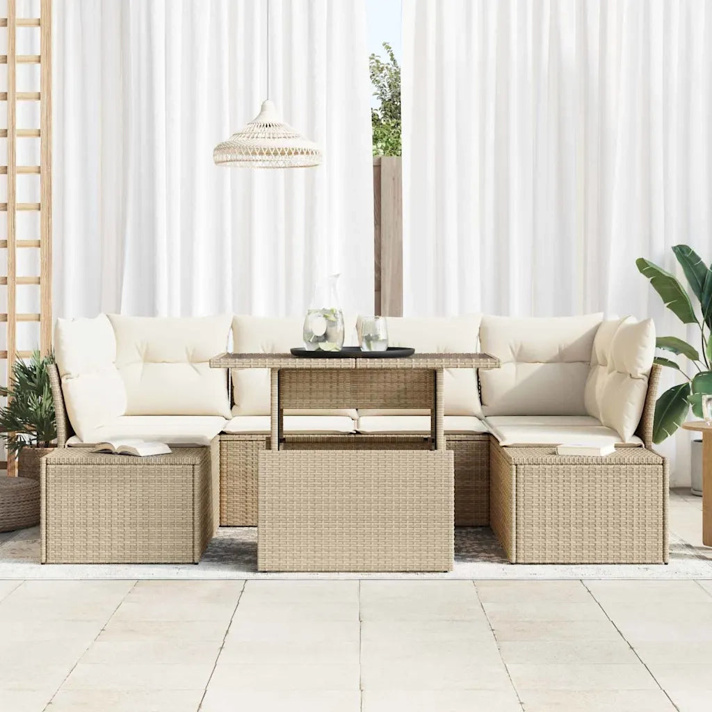 Set di divani con cuscino 7 pcs Beige e Crema polyrattan 3349117