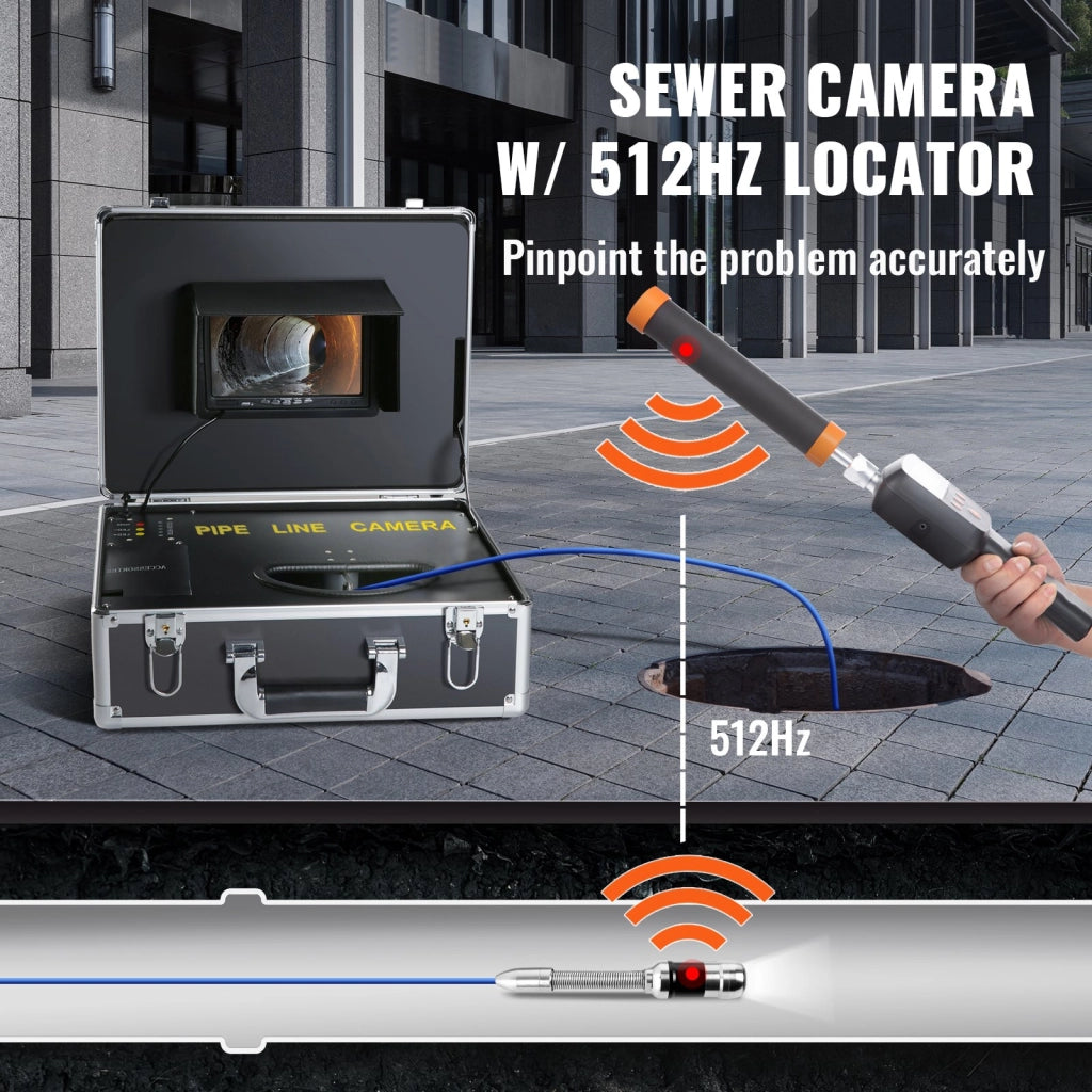 Telecamera per Ispezione Tubi H6FTR-40R con Sonda 512Hz Schermo LCD 7 Pollici Cavo 40m IP68 Endoscopio Fognature 1000TVL