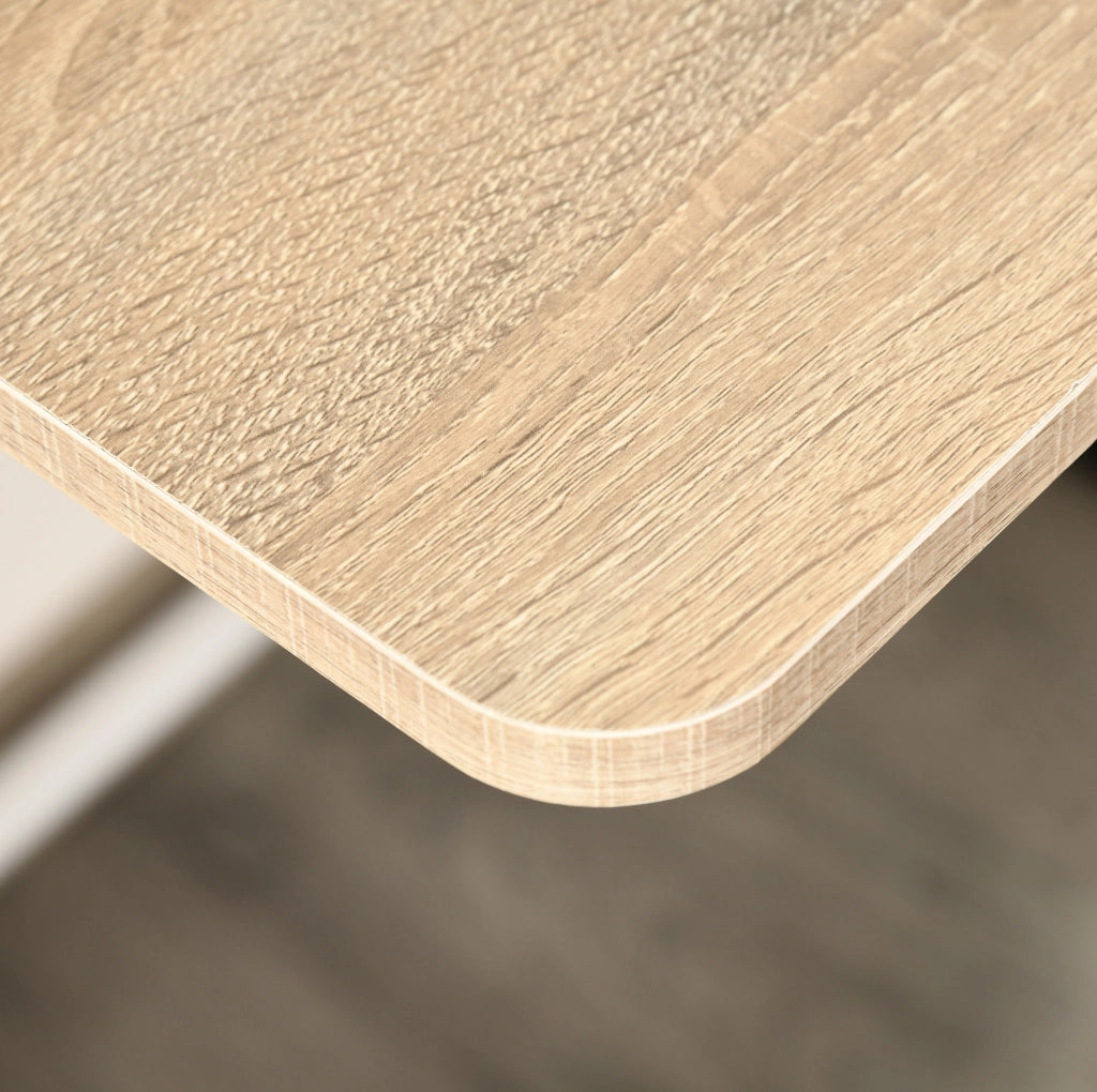 Scrivania moderna in metallo bianco con piano in MDF rovere 84x45x85 cm con vano portaoggetti e passacavi per home office