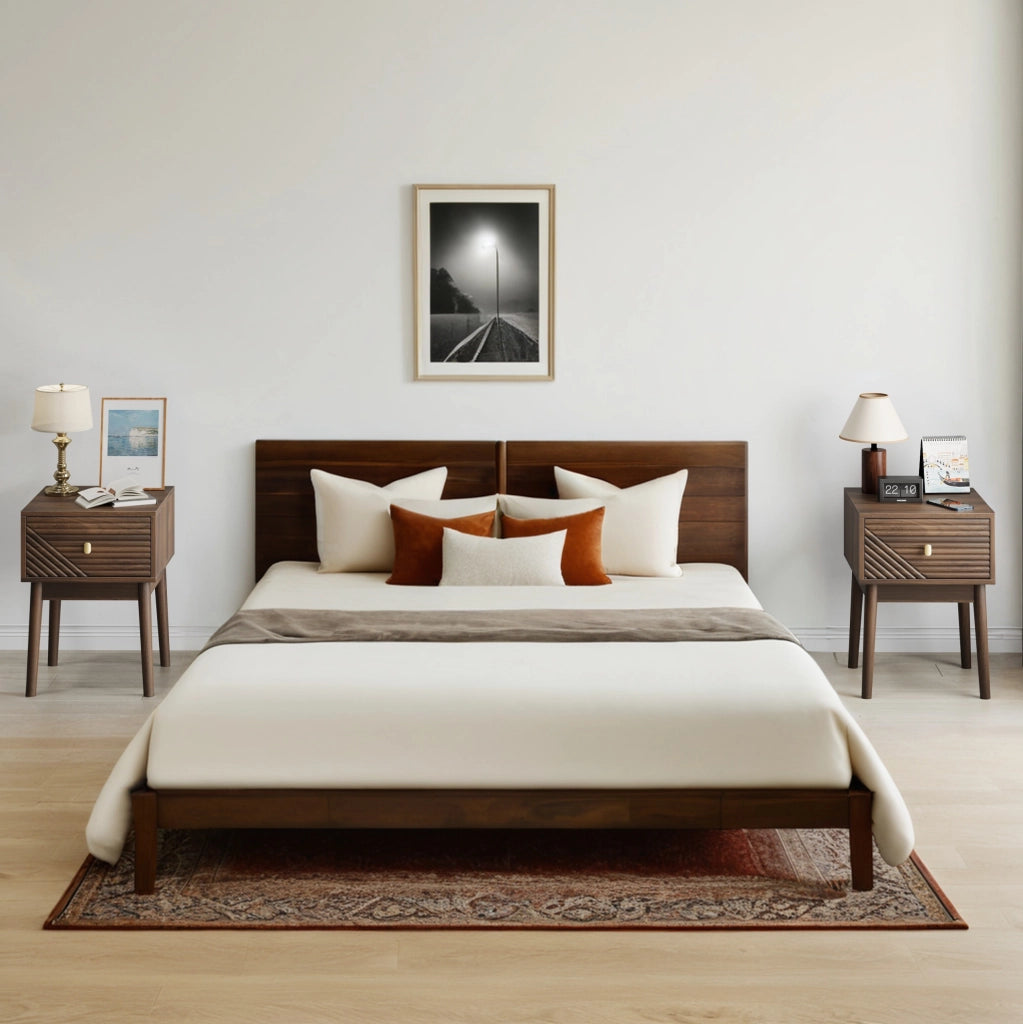 Comodino Moderno in MDF Effetto Noce con 2 Cassetti, 40x40x55 cm, Set da 2 Pezzi