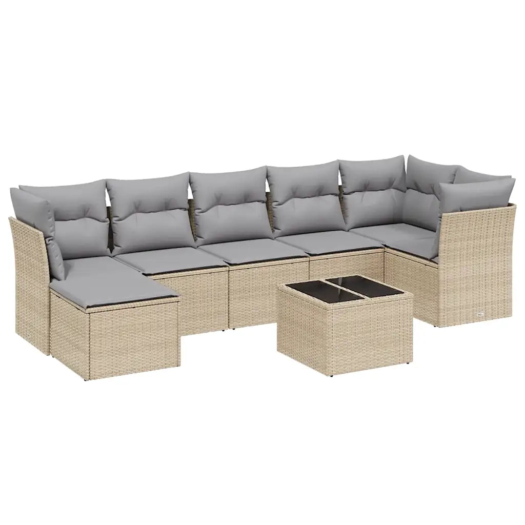Set Divano da Giardino 8 pz con Cuscini Beige Misto Polyrattan