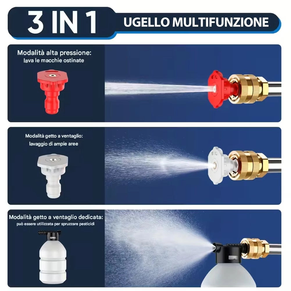 Pistola Idropulitrice a Batteria 48V Portatile Doppia Batteria Ugelli e Accessori