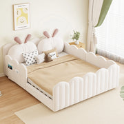Letto a piattaforma imbottito 140x200 cm con cuscino a coniglio; beige